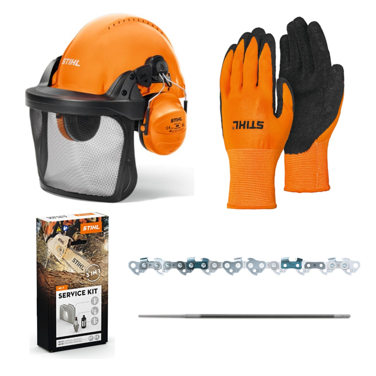 STIHL Holzaufbereitungs Set L | Sicherheits & Wartungsset Helm Handschuhe Kette Service Kit