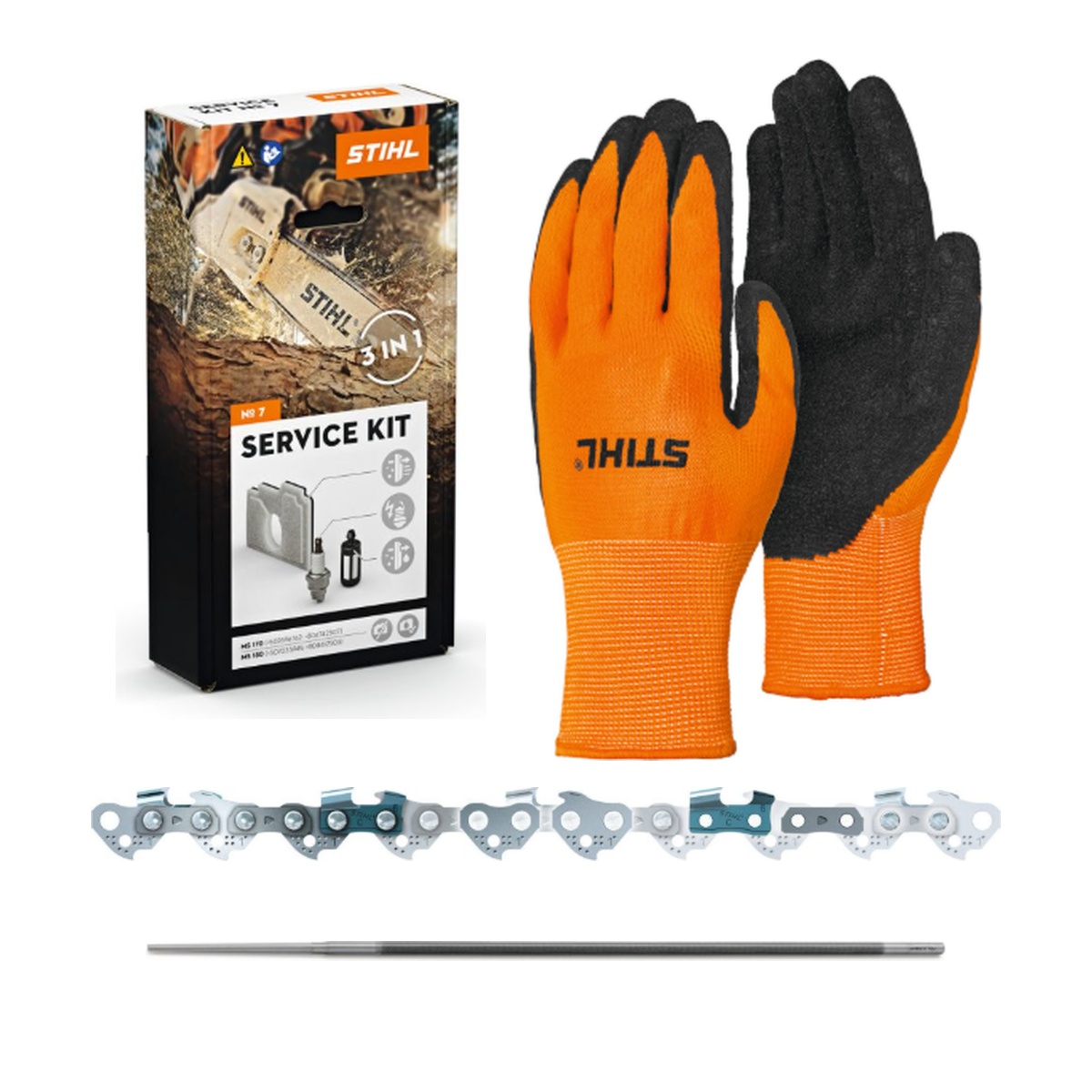 STIHL Holzaufbereitungs Set M | Kette, Feile, Service Kit, Handschuh