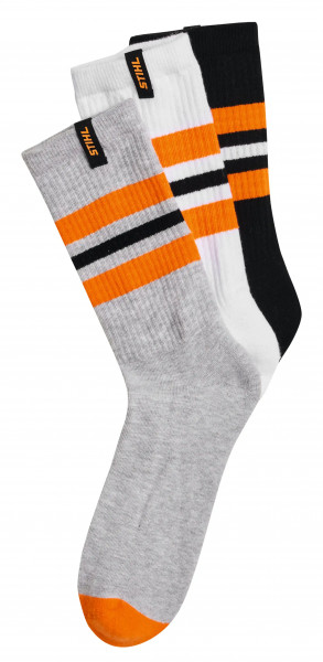 STIHL Socken STRIPES 3er Set Schwarz / Weiß / Grau 042150010